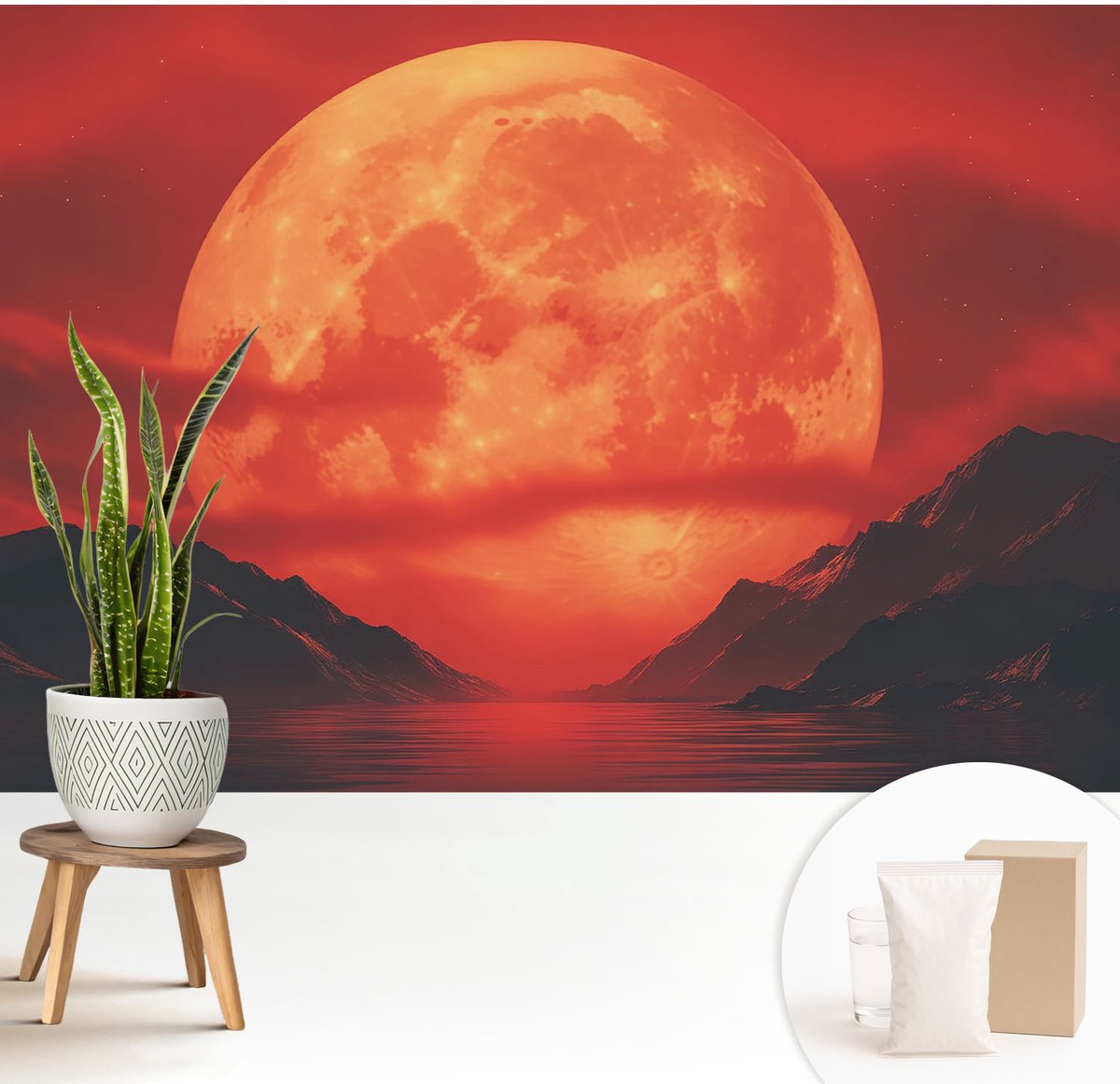 Wallfluent Fotobehang - Rood Vliesbehang - 208x146 cm - Nachtelijk Fenomeen Fotobehang Vlies - Hal behang Kosmos - Muurschildering - Hal behang