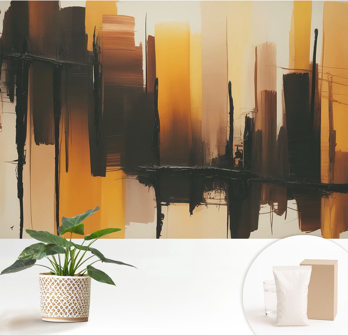 Wallfluent Fotobehang - Bruin Vliesbehang - 152x104 cm - Verticale Strepen Fotobehang Vlies - Hal behang Abstractie - Muurschildering - Woonkamer behang