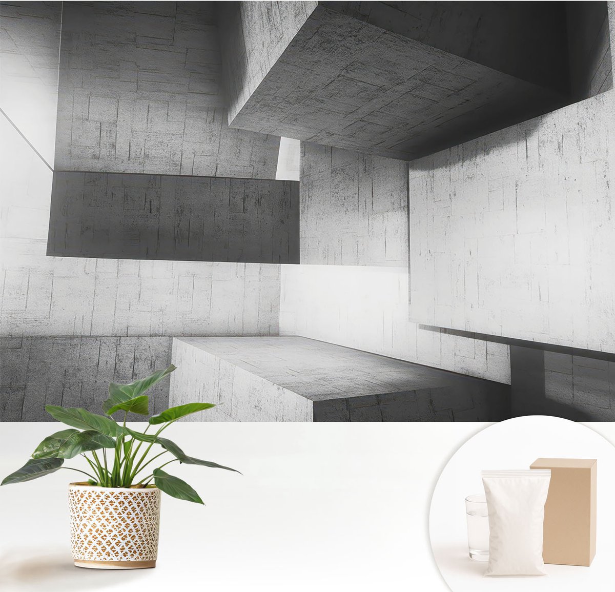 Wallfluent Fotobehang - Wit Vliesbehang - 152x104 cm - Geometrische Sculpturen Fotobehang Vlies - Woonkamer behang Architectuur - Muurschildering - Hal behang