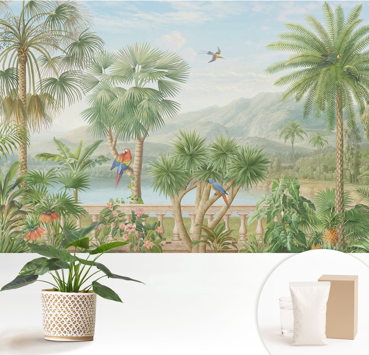 Wallfluent Fotobehang - Groente Vliesbehang - 152x104 cm - Exotisch Landschap Fotobehang Vlies - Woonkamer behang Landschappen - Muurschildering - Hal behang