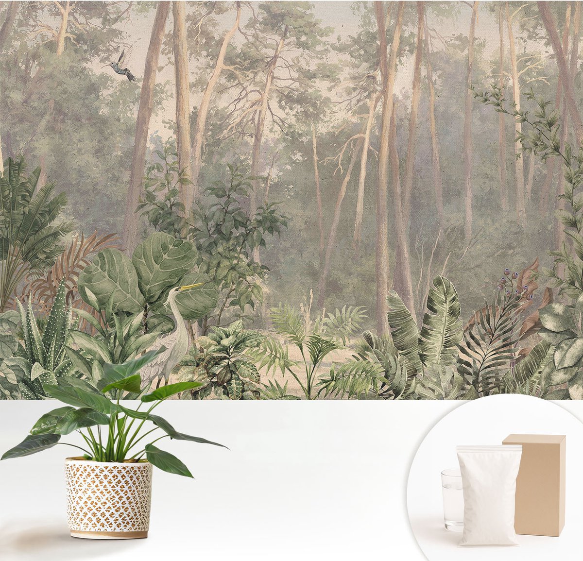 Wallfluent Fotobehang - Grijs Vliesbehang - 152x104 cm - Natuurlijke Harmonie Fotobehang Vlies - Hal behang Bloemen En Planten - Muurschildering - Woonkamer behang