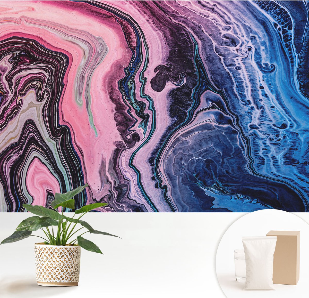 Wallfluent Fotobehang - Roze Vliesbehang - 152x104 cm - Kleurrijke Wervelingen Fotobehang Vlies - Woonkamer behang Abstractie - Muurschildering - Woonkamer behang