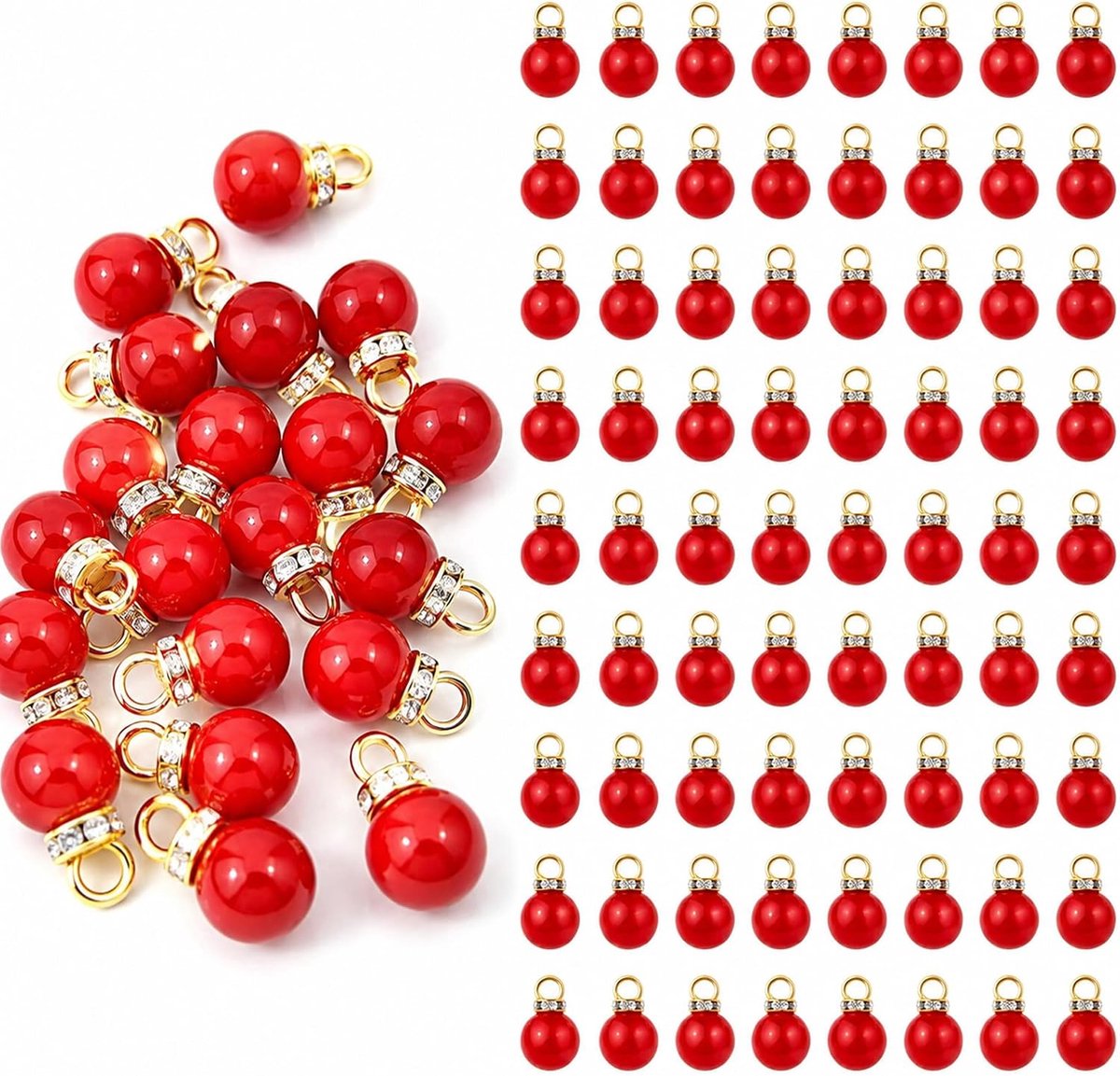 Kerstballen rood 10 mm kralen kerstboomversiering