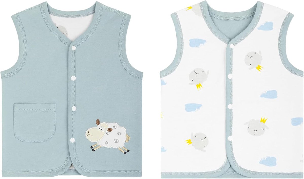 Vest voor baby's, peuters, kinderen, dubbelzijdig mouwloos jack, kindervest met drukknop, lente, herfst, met cartoonpatroon