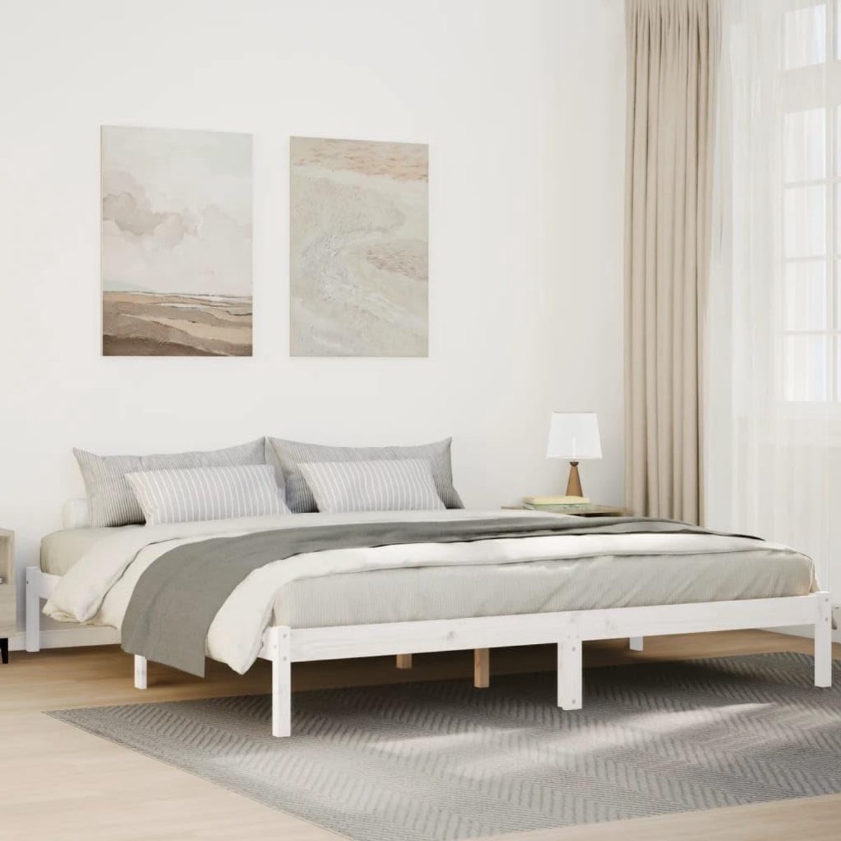 Grenenhouten lattenbodem extra lang 200x210 cm wit