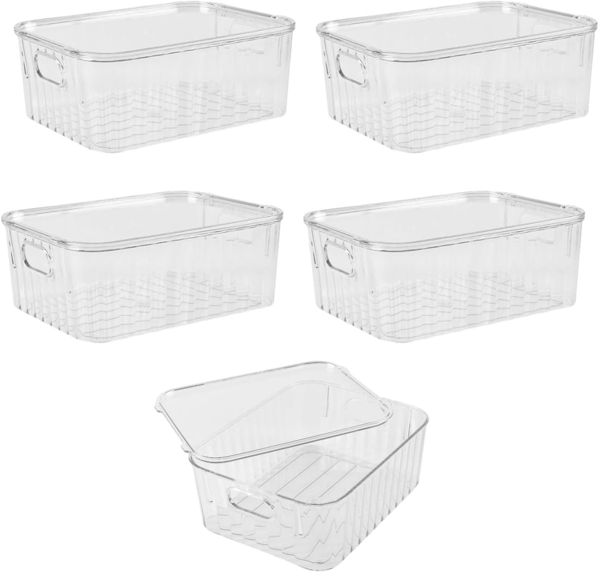 Set van 5 transparante opbergdozen met deksel, 27 x 21 x 10,3 cm