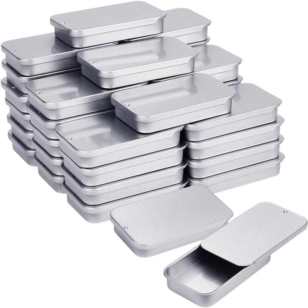 80 stuks mini-metalen dozen, schuifdekseldozen, rechthoekige metalen dozen, opbergset voor knutselprojecten, sieraden, cosmetica, 6 x 3,4 x 1 cm