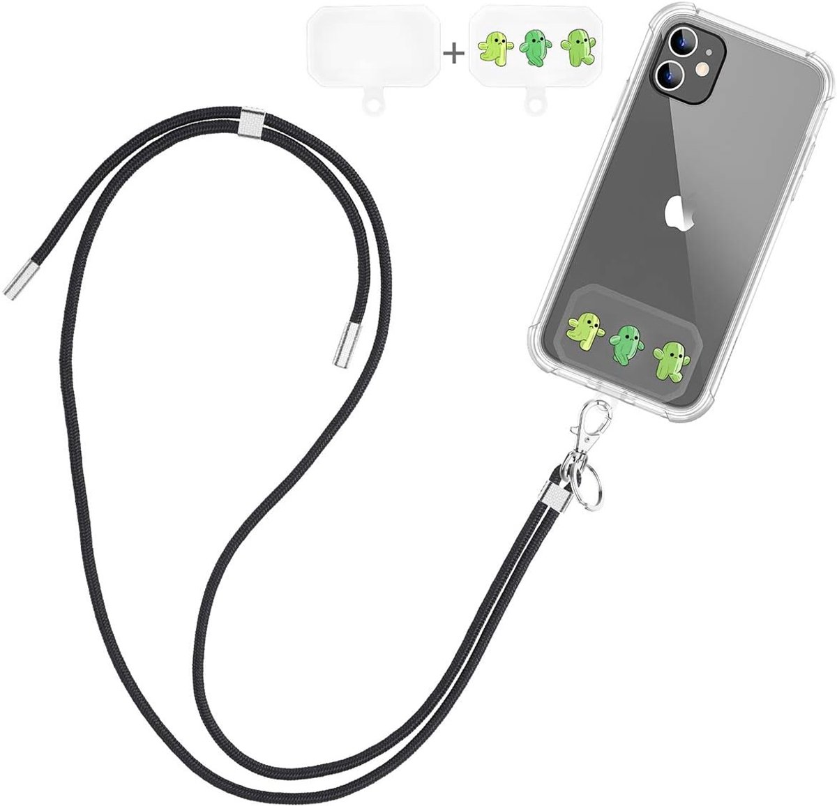 Halskoord voor mobiele telefoon, crossbody, polsband, verstelbare sleutelhanger, bevestigingspatch, universeel compatibel met iPhone 13 12 11 Pro Max XR XS 7 8 SE, Samsung en alle andere smartphones - zwart