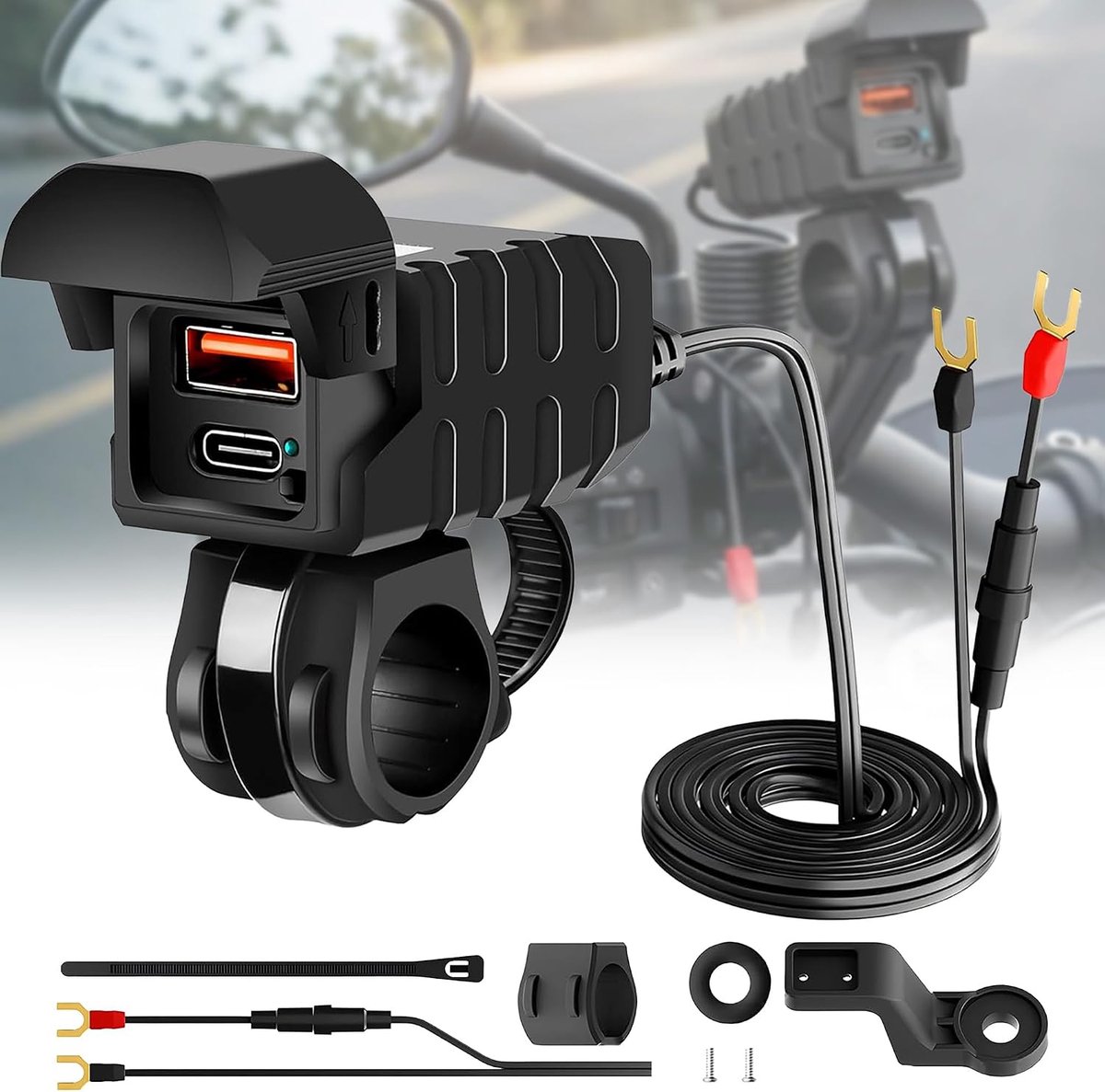 12 V motorfiets USB-oplaadaansluiting: 36 W + 18 W Dual Fast Charging USB motorfiets stopcontact waterdicht met led-spanningsmeter voor DC12-24V motorfiets driewieler