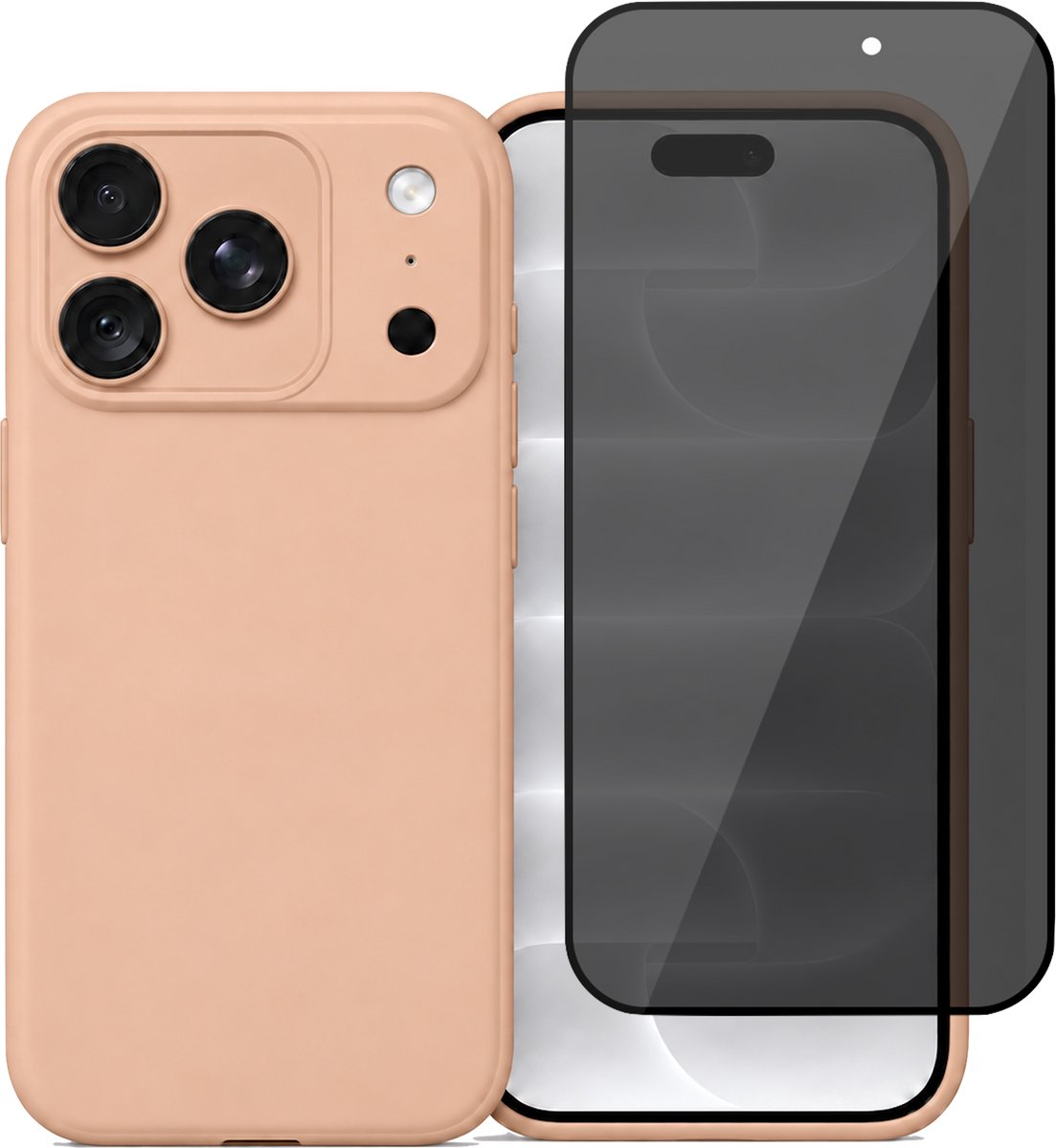 Hoesje geschikt voor iPhone 18 Pro / 17 Pro – MatteShield Back Cover – Roze – Privacy Screenprotector Full Cover