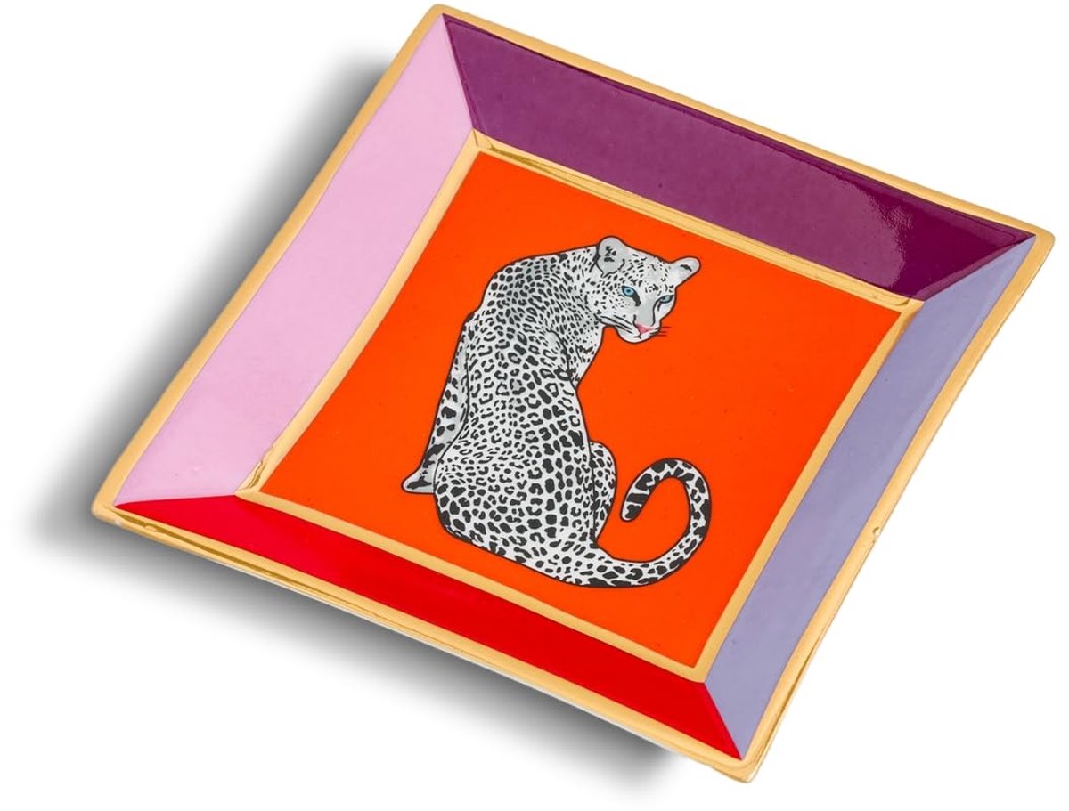 SnelShoppen - Vierkant Dienblad Safari, Veelkleurig, Hooggestookt Porselein, 1 Maat, Avontuurlijke Tafelaccessoire voor Feest, Keuken, en Tuin