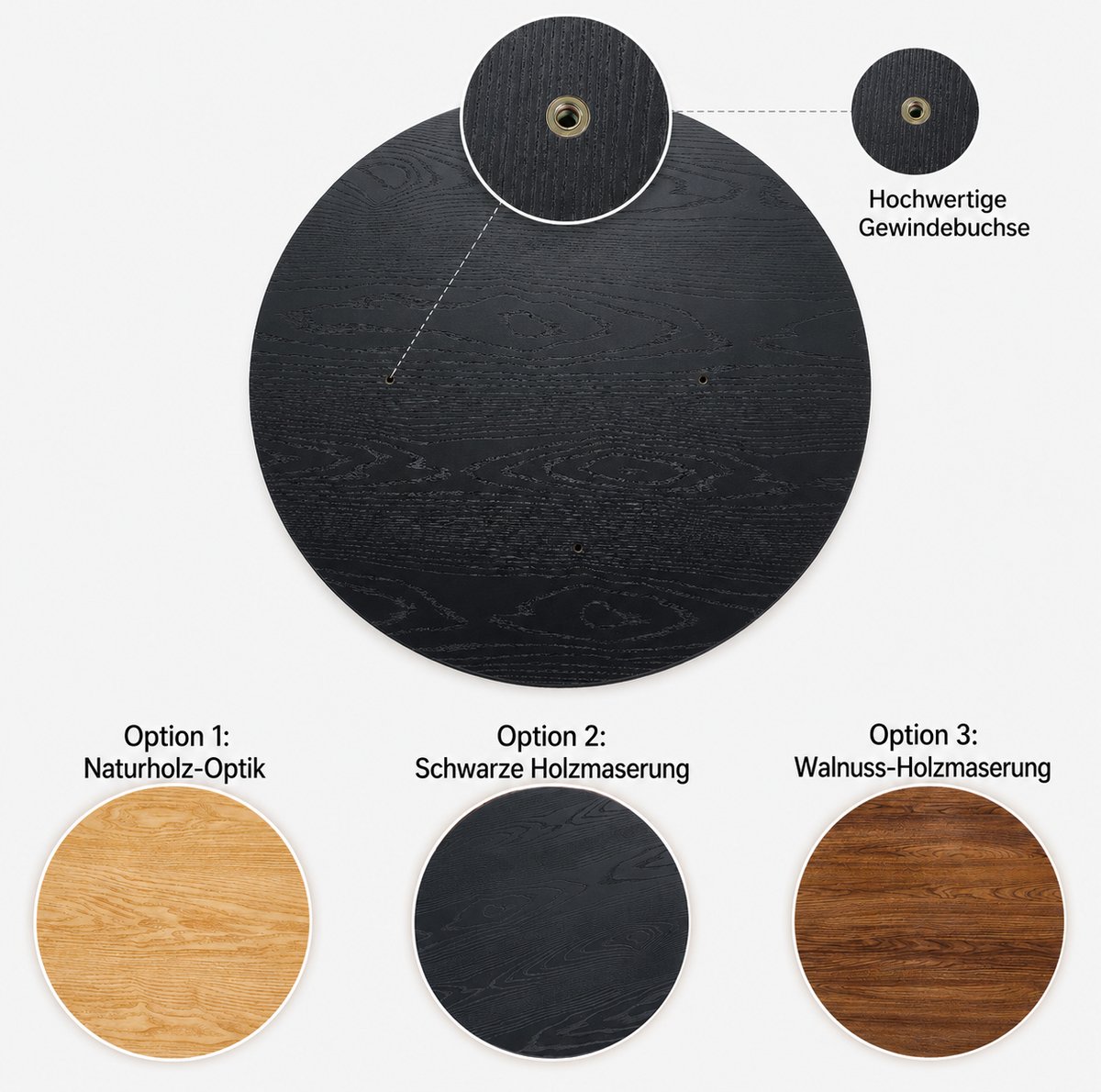 MODFU Ronde Tafelbladen - Zwarte Houtnerf - 18 Mm - Ø 70 En Ø 50 Cm