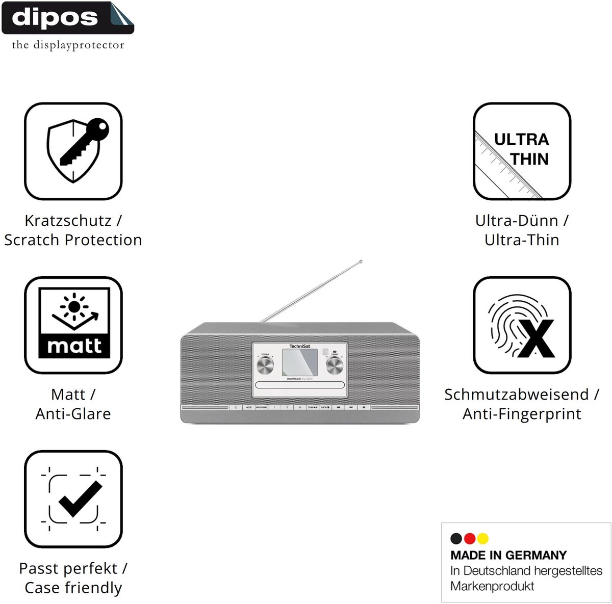 dipos – 4x Matte Beschermfolie geschikt voor TechniSat Digitradio 372 CD | Krasbestendige & antireflecterende Screenprotector Ultra-Thin
