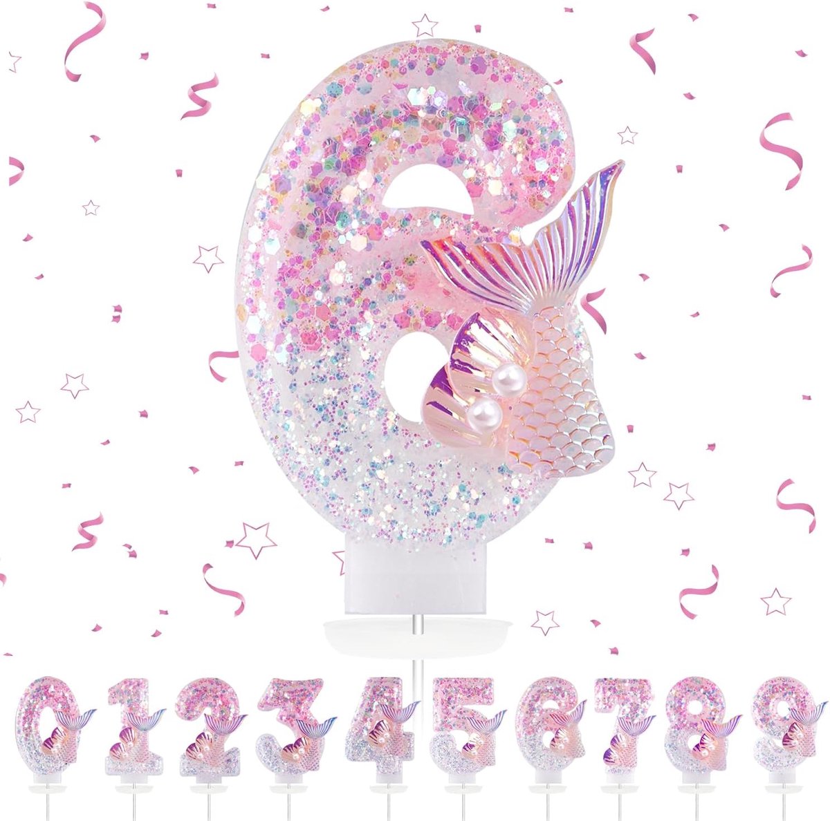 Verjaardagscandles Figuren 6 - 3D Zeemeermin Roze - Glanzend - Voor een betoverende verjaardagstaart - ShopVlot