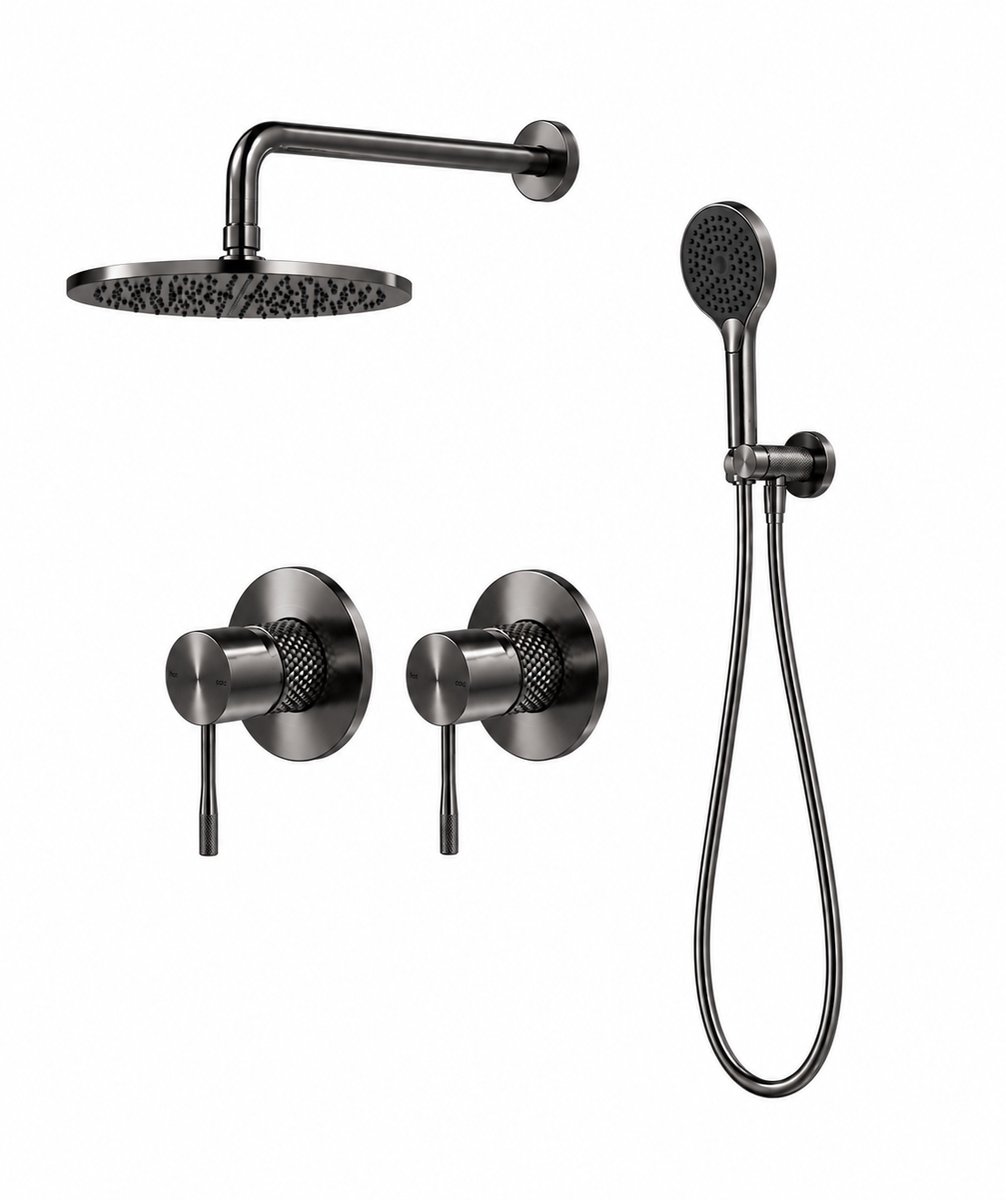 Owen & Finch Inbouw Regendoucheset Compleet | Ø 300mm | Hoofddouche & Handdouche | Geborsteld Grafiet PVD