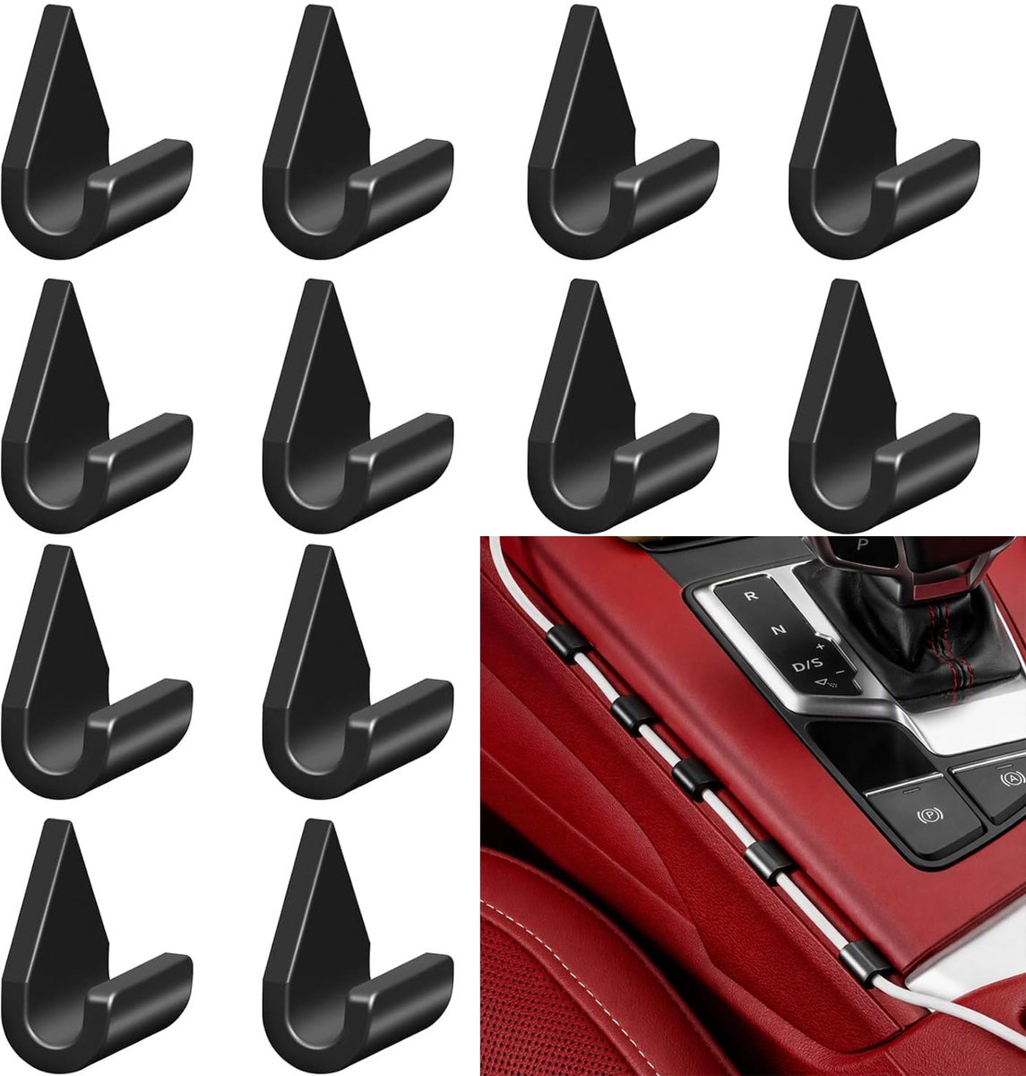 Autokabelclips 12 stuks - wigvormige kabelhouder - zonder lijm - voor dashcam en voertuiginterieur - Luxento