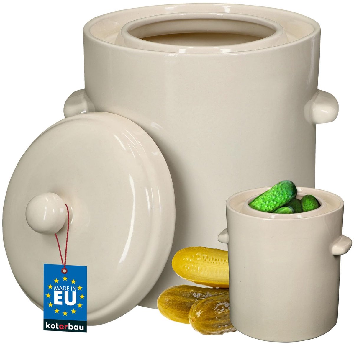 KOTARBAU® Zuurkoolpot - Keramische Fermentatiepot 10L met Deksel Waterrand Fermentatiepot - voor Zuurkool - Kimchi en Groenten - Steengoed - Beige