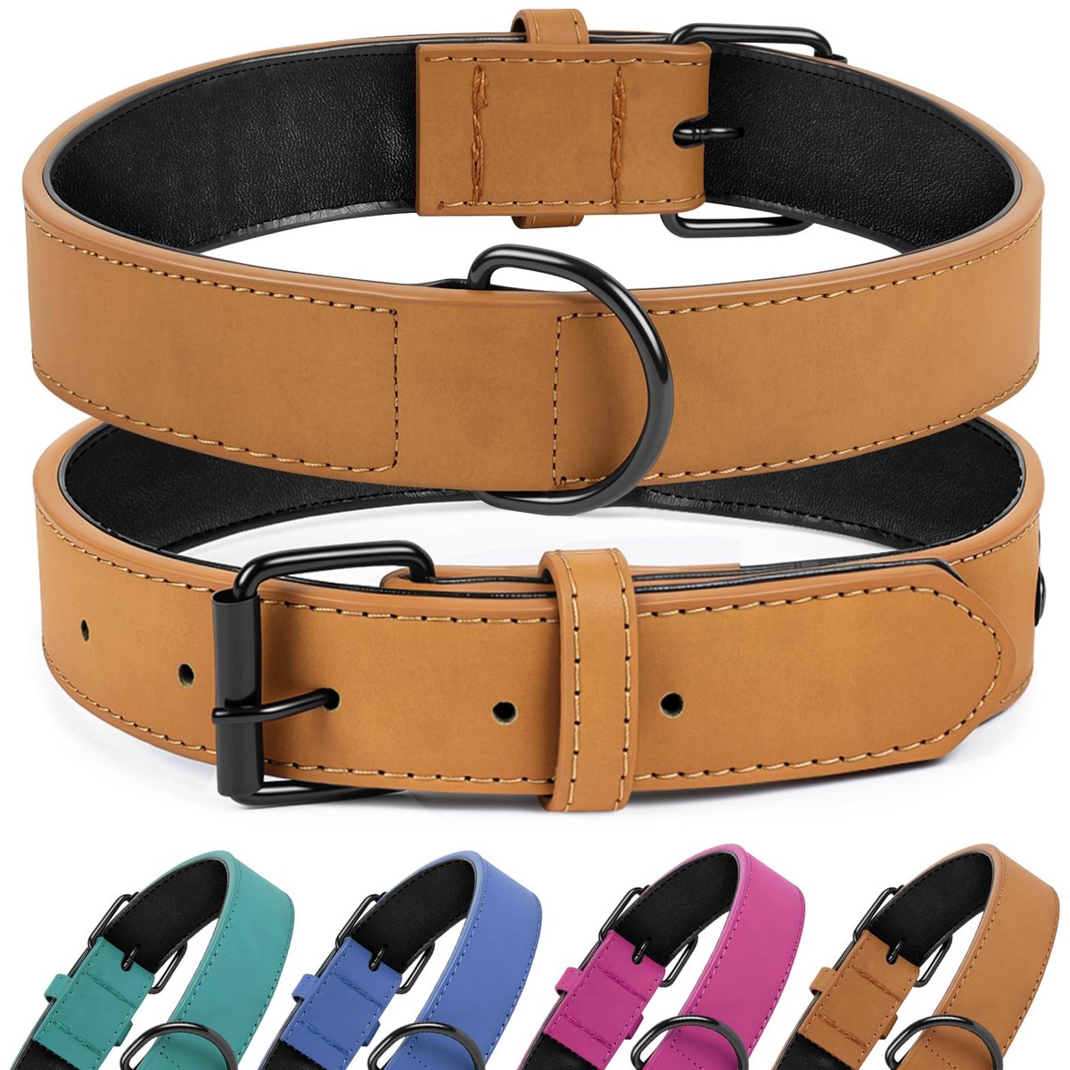 OFFCUP Leren Halsband voor Honden, Zacht, Duurzaam, Verstelbare Halsband met Metalen Gesp en D-ring, voor Kleine - ShopVlot