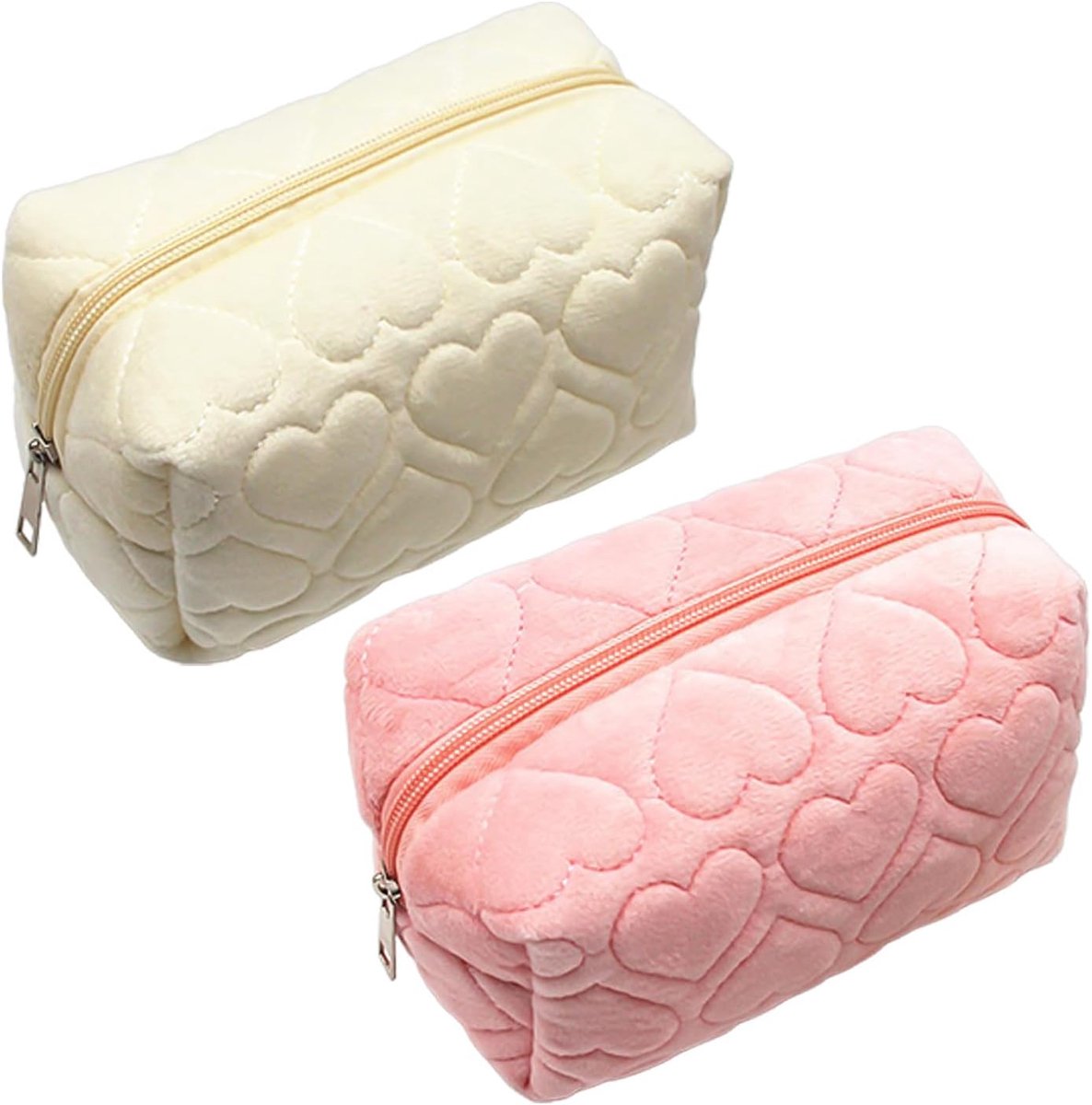 2 Pcs Love Pattern Pencil Case, Cute Storage Compartments, Simple Storage Compartments, Pencil Case for Girls, Makeup - ShopVlot