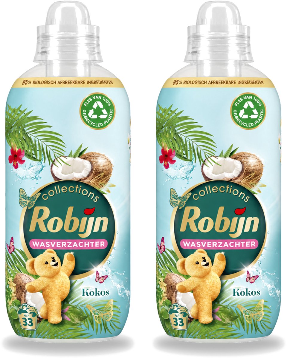 2 x Robijn - Kokos Sensation - Wasverzachter - Tropische Geur - 33 Wasbeurten - 825 ml - Voordeelverpakking - 2 stuks