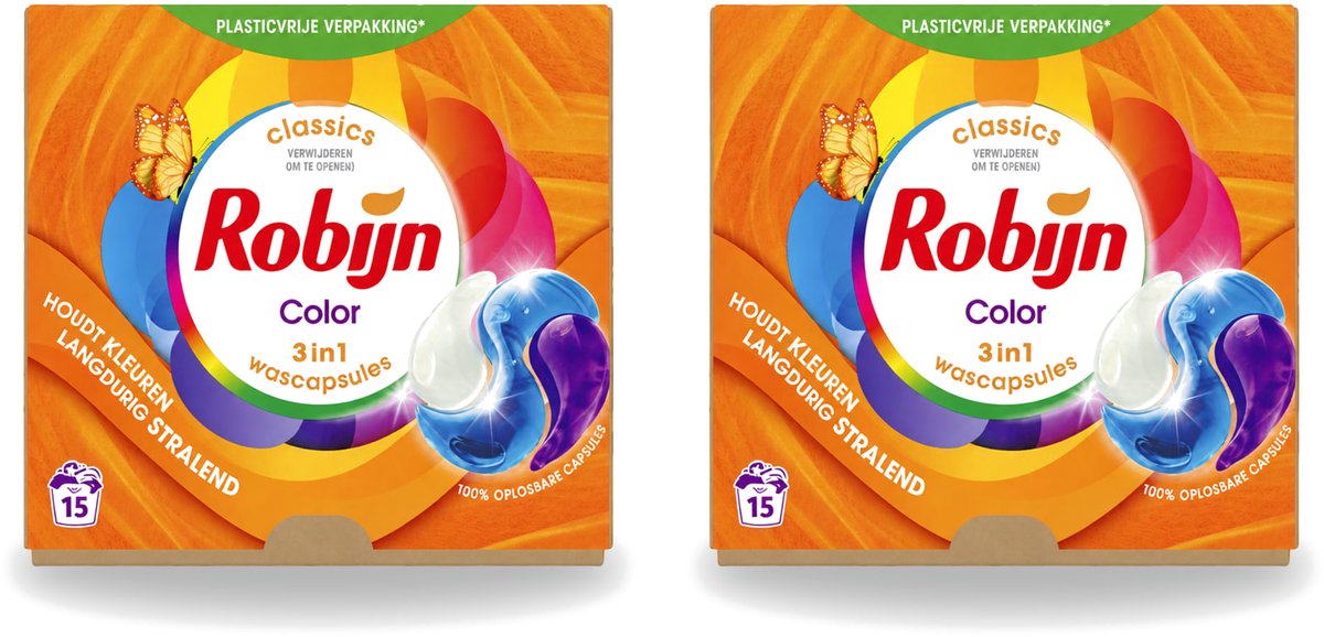 2 x Robijn – 3-in-1 Wascapsules – Color – 15 capsules - Voordeelverpakking - 2 stuks
