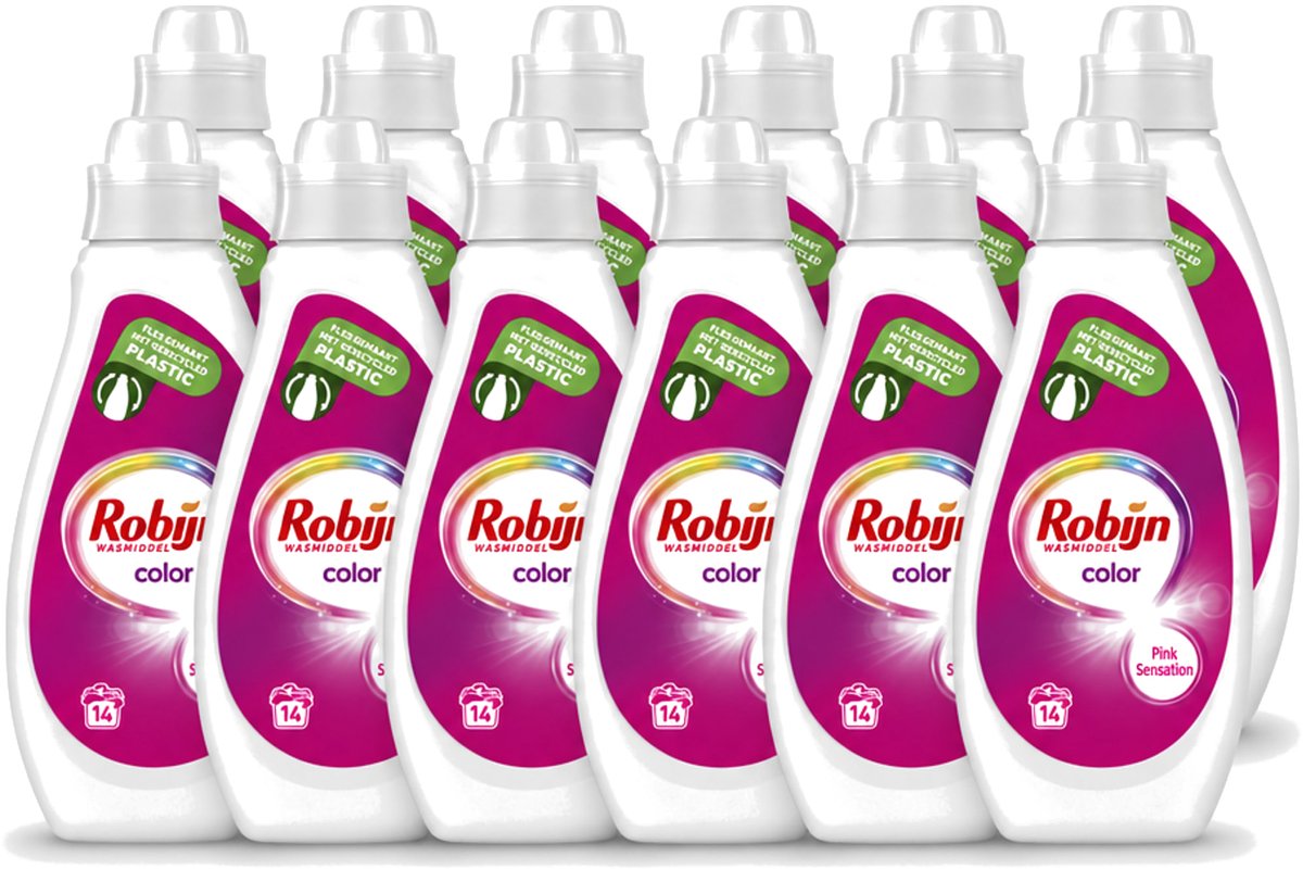 12 x Robijn - Color - Vloeibaar Wasmiddel - Pink Sensation - 14 Wasbeurten - 700 ml - Voordeelverpakking - 12 stuks