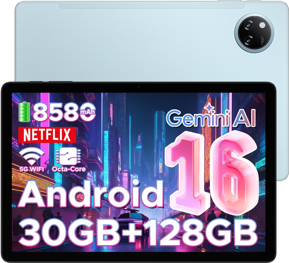 DOOGEE Tab A9 Pro+ - Tablet - 30GB RAM (6GB+24GB) - 128GB ROM（TB/TF）- 11Inth 90Hz HD+ - 8580mAh - Android 16 - Unisoc T7200 - Dual Speakers - Blauw
