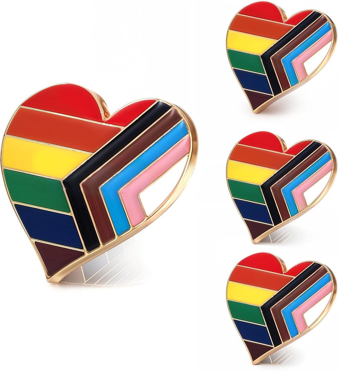 4 stuks hartvormige metalen reversspelden "Fortschritt Pride", regenboogspelden voor de LGBT-Pride-maand voor kleding, tassen, hoeden