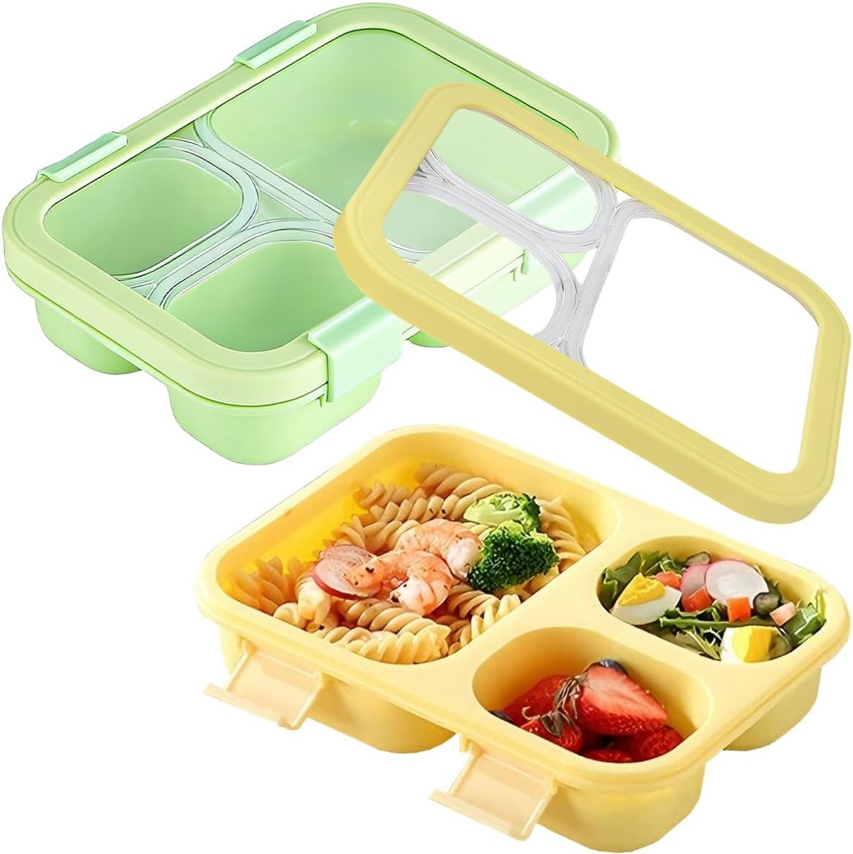 2 stuks Bento Box lunchbox met deksels, 850 ml, broodtrommel, 3-voudige voedselcontainer, lunchbox voor volwassenen, lunchbox, waterdicht, stapelbaar, ontbijtdoos, snackbox, brooddoos
