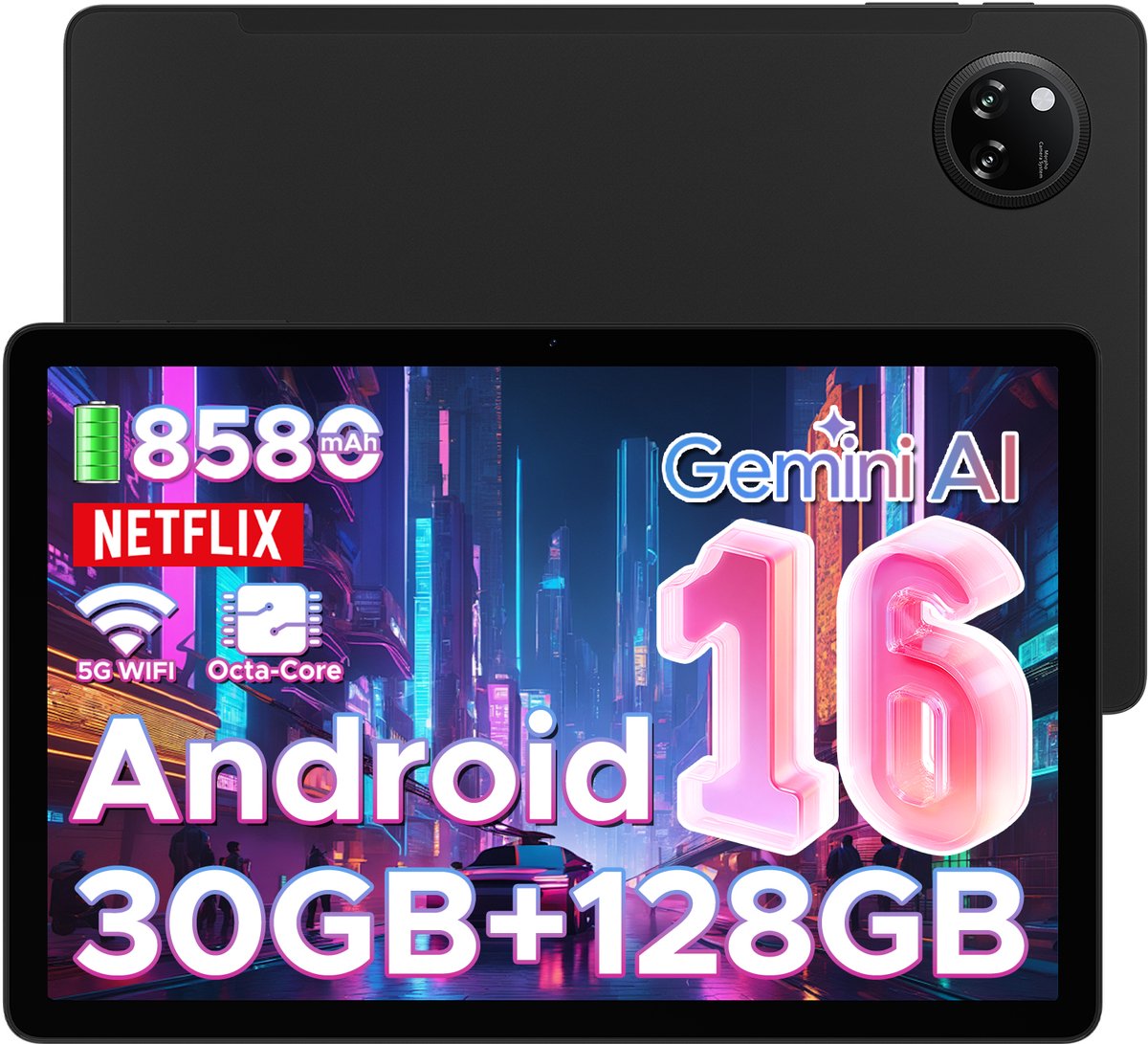 DOOGEE Tab A9 Pro+ - Tablet - 30GB RAM (6GB+24GB) - 128GB ROM（TB/TF）- 11Inth 90Hz HD+ - 8580mAh - Android 16 - Unisoc T7200 - Dual Speakers - Zwart