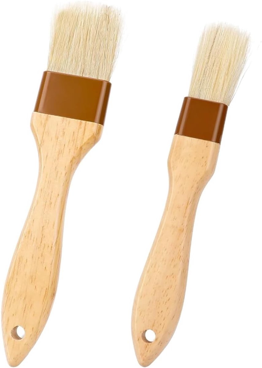 Houten Handgreep Oliekwast Set van 2, Ideaal voor Sauzen, Eieren en Marinades Gebruik