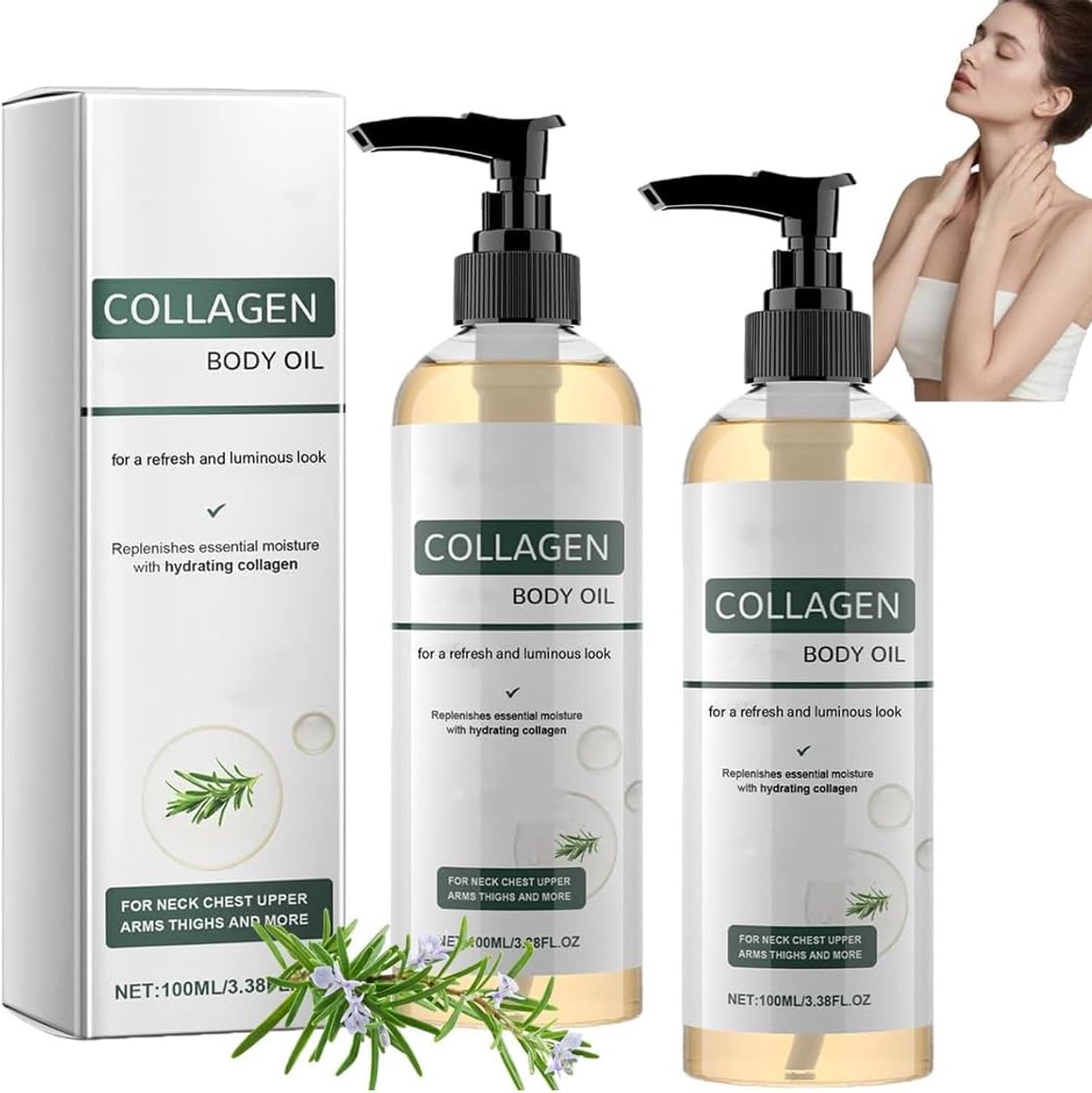 Lichaamsolie 2x100ml – Verzorgende Olie voor de Huid – Helpt de Huid Zacht en Soepel te Houden – Set met 2 Pompflacons