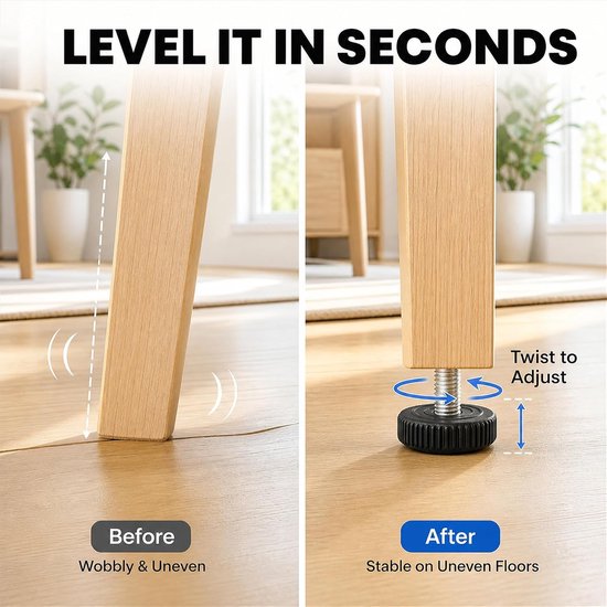 10 stuks verstelbare nivellerende voeten meubels glijdende stelvoeten schroef in tafel stoel voeten vloerbeschermer (M10 x 35 x 25 mm) — afbeelding 3