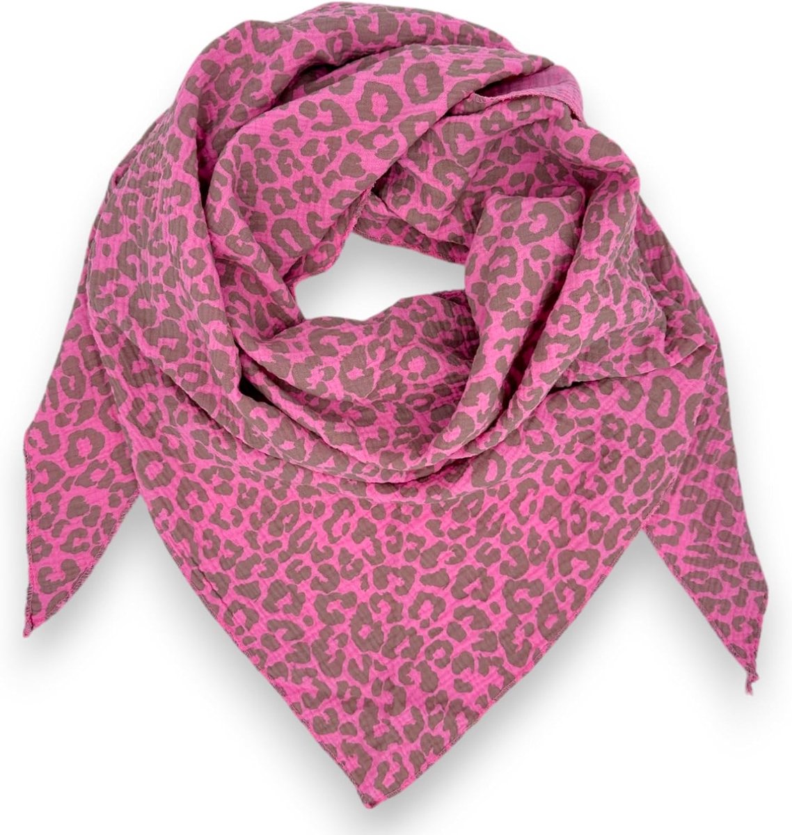 Driehoekige sjaal voor dames, luipaardprint, zachte mousseline halsdoek/sjaal van 100% katoen, Made in Italy