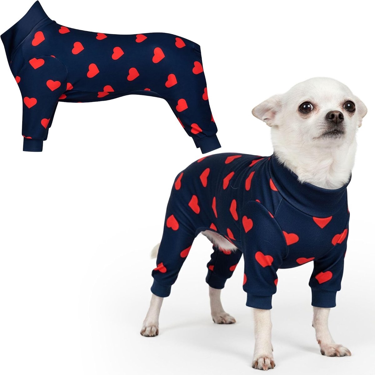 Paws Hondenpyjama, ultrazachte en 4-weg stretch, herstelpak PJ-onesie voor kleine, middelgrote en grote rassen - harten - S