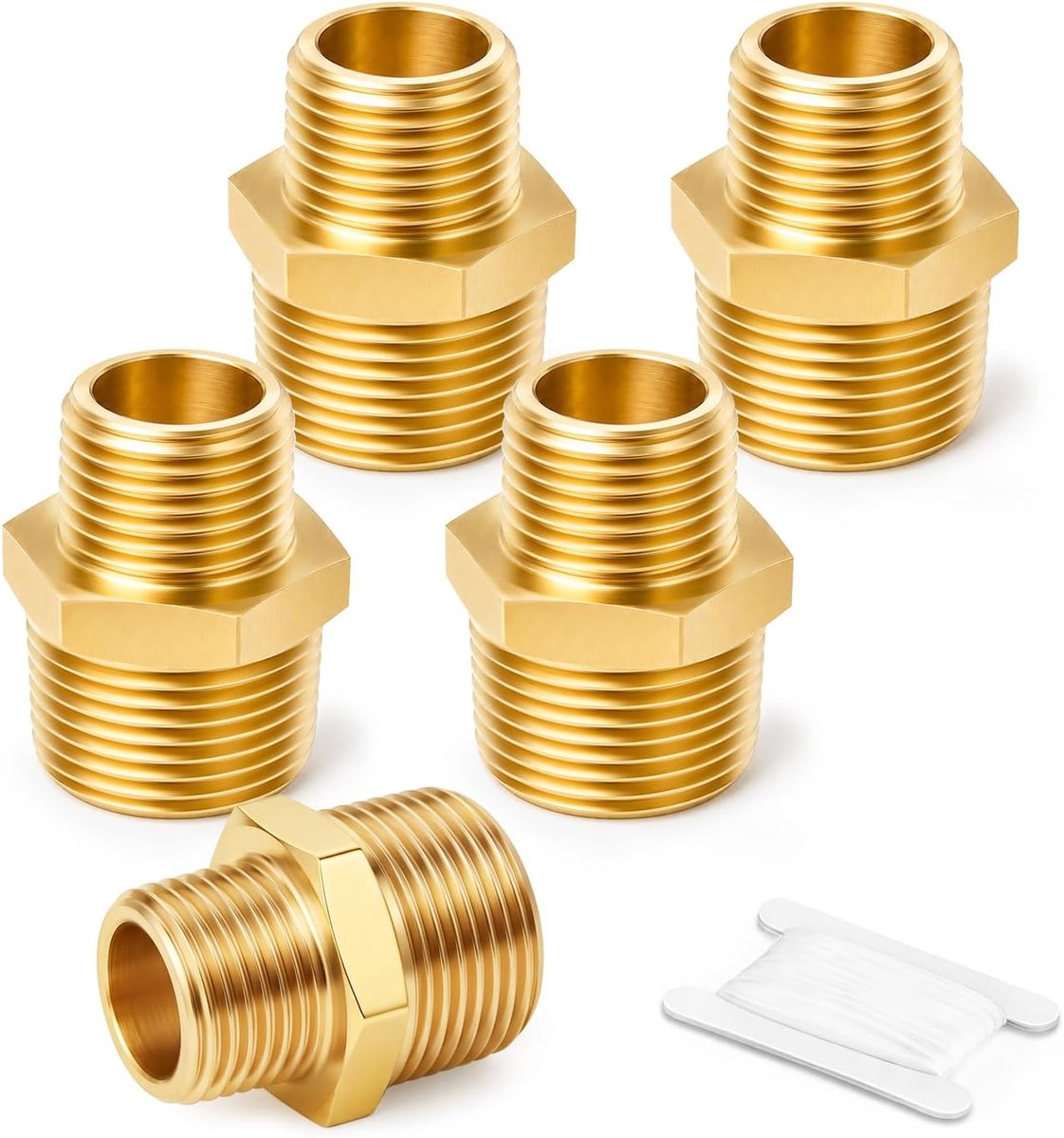 5 stuks messing buisfitting, reduceerbare zeskantnippel, 3/8“ x 1/8” mannelijke BSP koppelingsconnector voor water/olie/gas