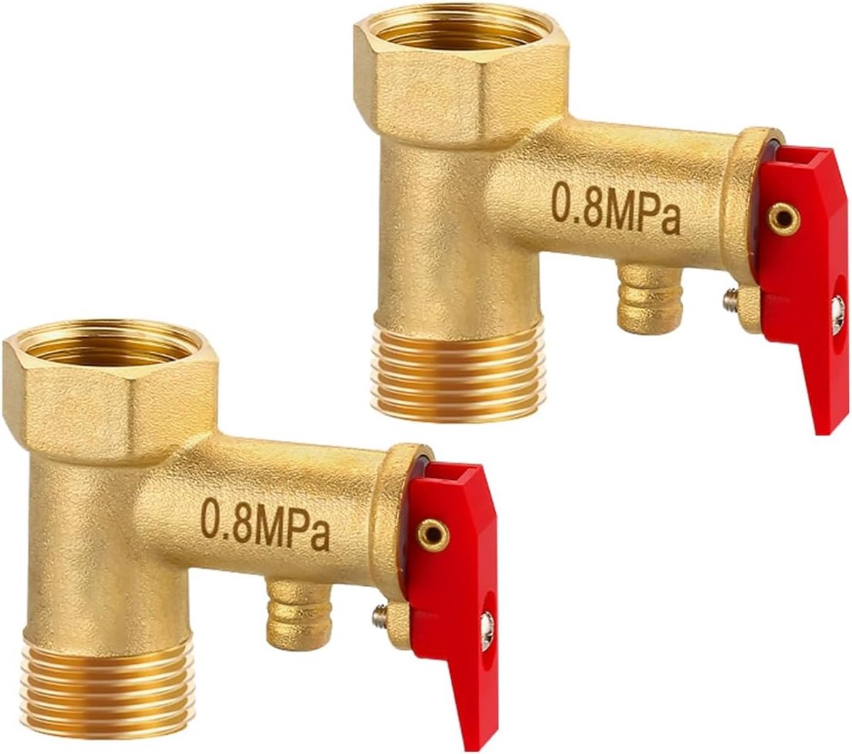 2 stuks 1/2" 0,8 MPa messing veiligheidsventiel - membraan overdrukventiel voor boilers, F x M draad, inclusief afdichtingspakket