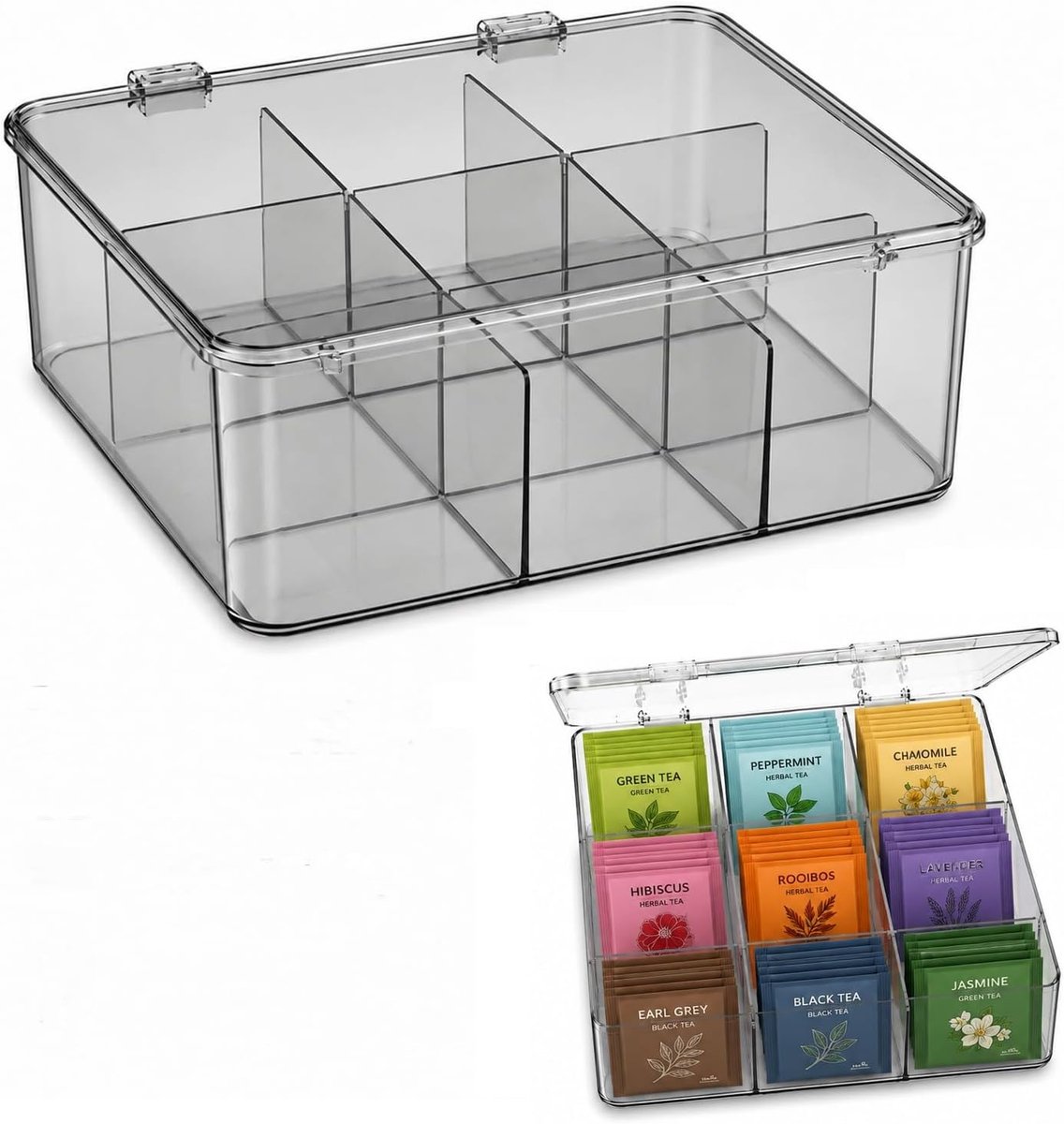 Grijze indexkaartenbox, A8, 22,5 x 24,5 x 10 cm, indexkaarten met deksel, woordenbox, leerbox, voor leerkaarten, visitekaartjes, notitieblaadjes, theezakjes en koffiepakketten