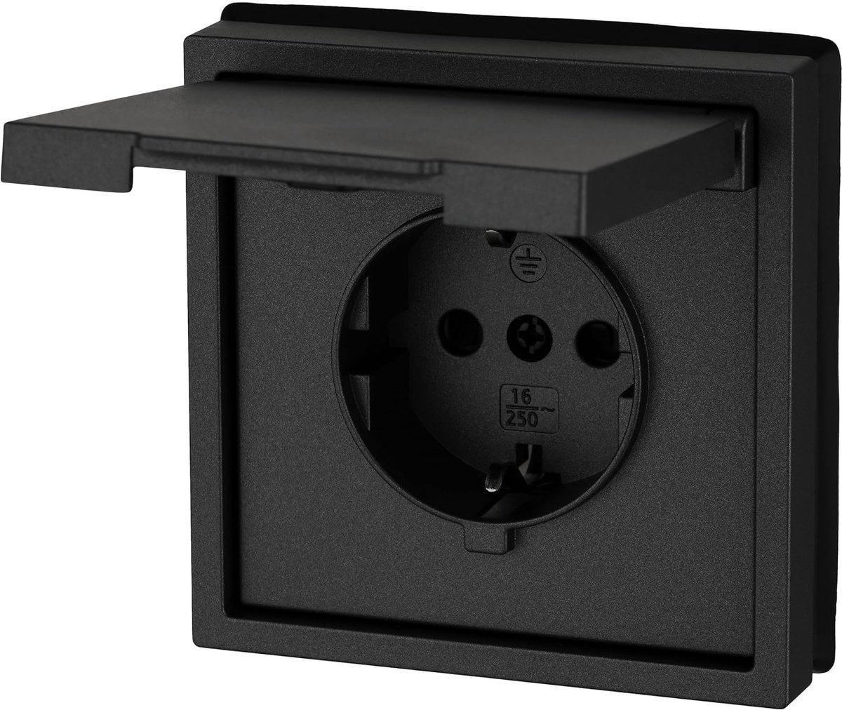 Stopcontact IP44, stekkerklem, All-in-One, serie V11, antraciet