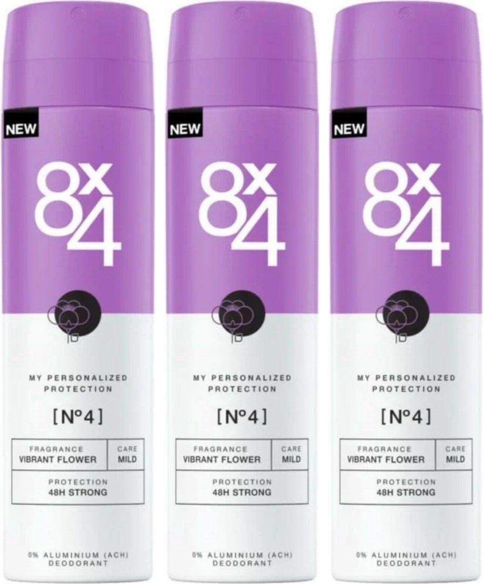 3 Pack 8x4 Deodorant Spray No 4 Vibrant Flower - 3 x 150 ml