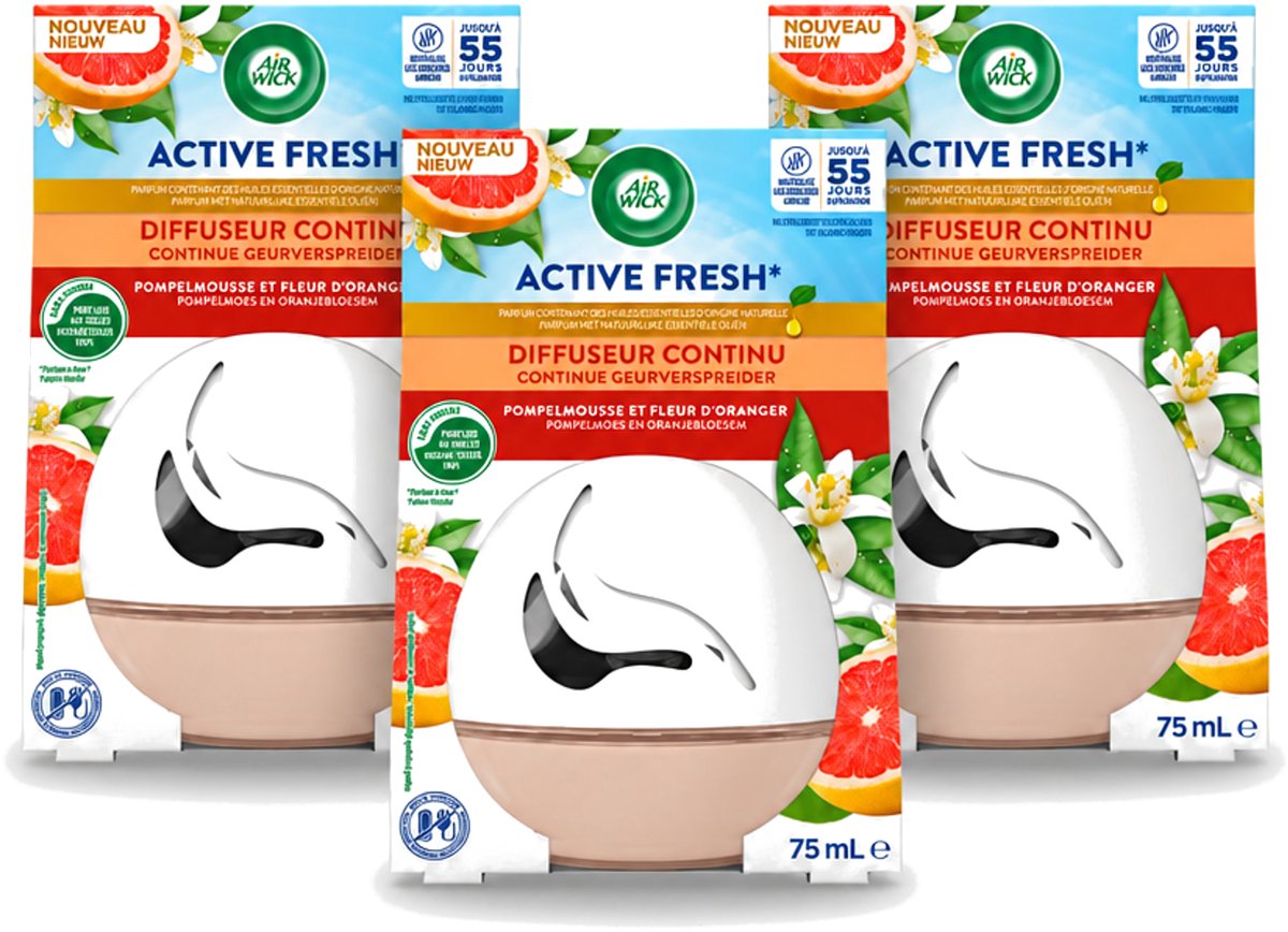 3 x Air Wick Decosphere - Luchtverfrisser - Grapefruit & Oranjebloessem - 75g - Bulkverpakking - 3 stuks