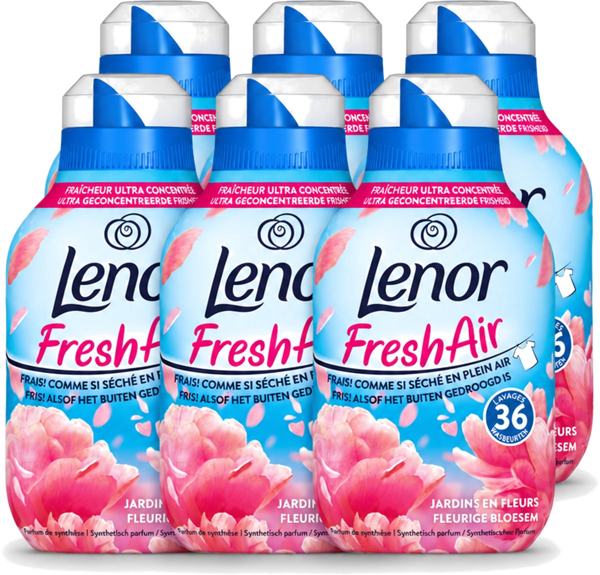 6 x Lenor - Wasverzachter - Fresh Air - Fleurige Bloesem - 36 Wasbeurten - Voordeelverpakking - 6 stuks