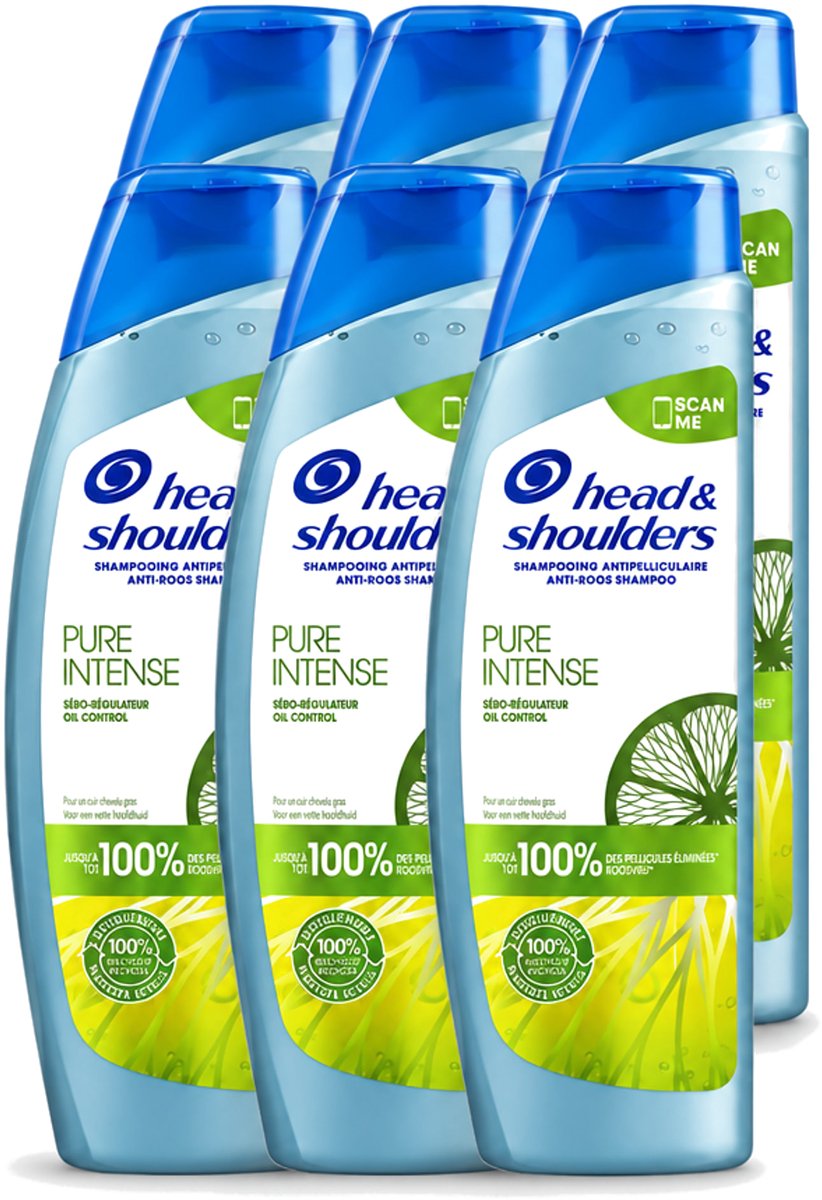 6 x Head & Shoulders - Anti-Roos Shampoo - Pure Intense - Oil Control - 250 ml - Voordeelverpakking - 6 stuks