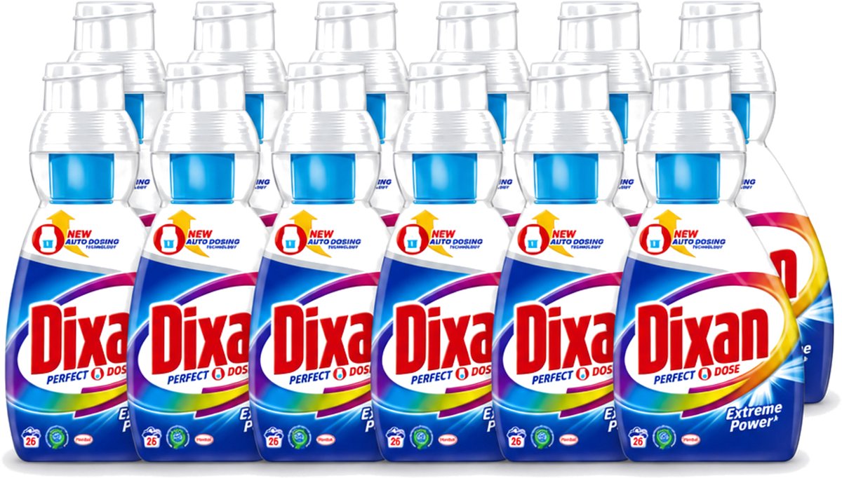 12 x Dixan Perfect Dose - Vlekkenkampioen - Extreme Power - Witte, Gekleurde & Zwarte Was - 26 Wasbeurten - Voordeelverpakking - 12 stuks