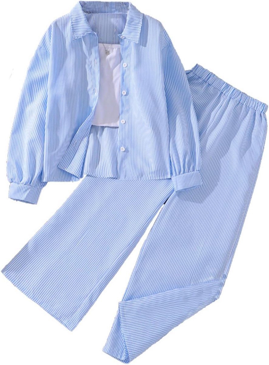 2-delige set voor meisjes, top met 3/4 mouwen en leggings, gestreept, katoen, ademend, modieus, mid-seizoen, licht, kleding voor jongen, meisjes, strand, A164