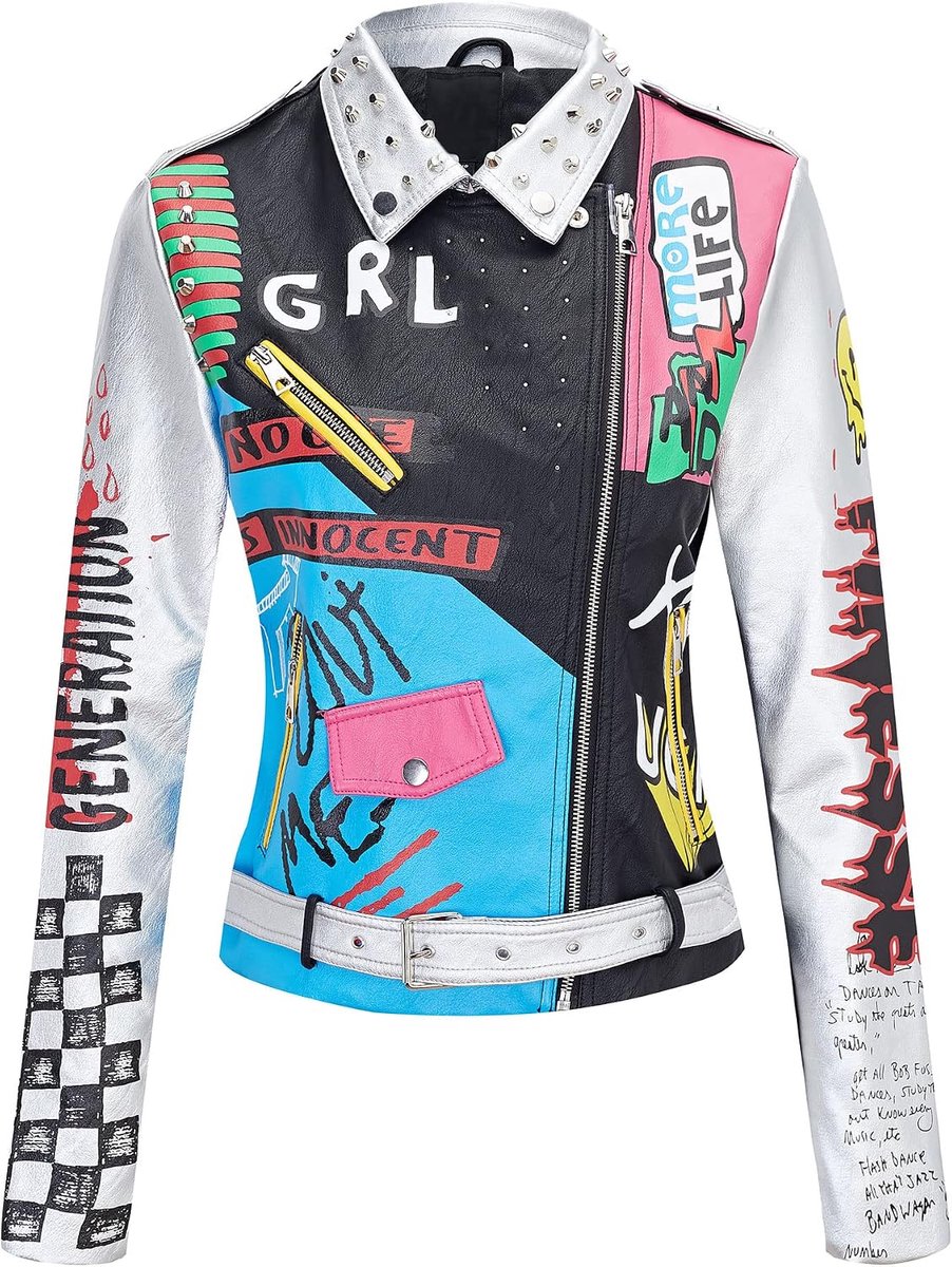 Dames kunstleren jas klinknagels Floral Moto Biker korte revers mantel