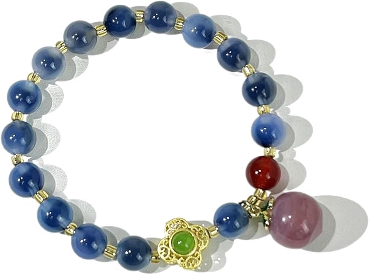 Blauwe, hartvormige agate armband met kristallen kralen, geschikt voor zowel mannen als vrouwen; een armband met energie-stenen voor het keelchakra die angst, stress en stemmingsschommelingen kan verlichten; spiritueel sieraad; ideaal cadeau