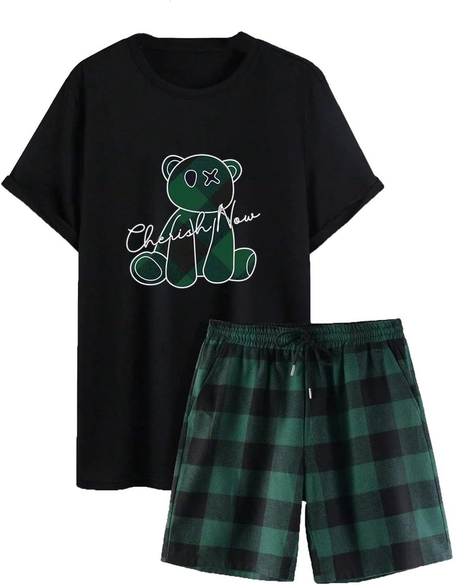 2-delige set voor heren, katoen, casual, T-shirt, shorts, zomer, comfortabel, licht, zacht, ademend, casual, sport, mode, fitness, joggen, vrije tijd, strand, A77