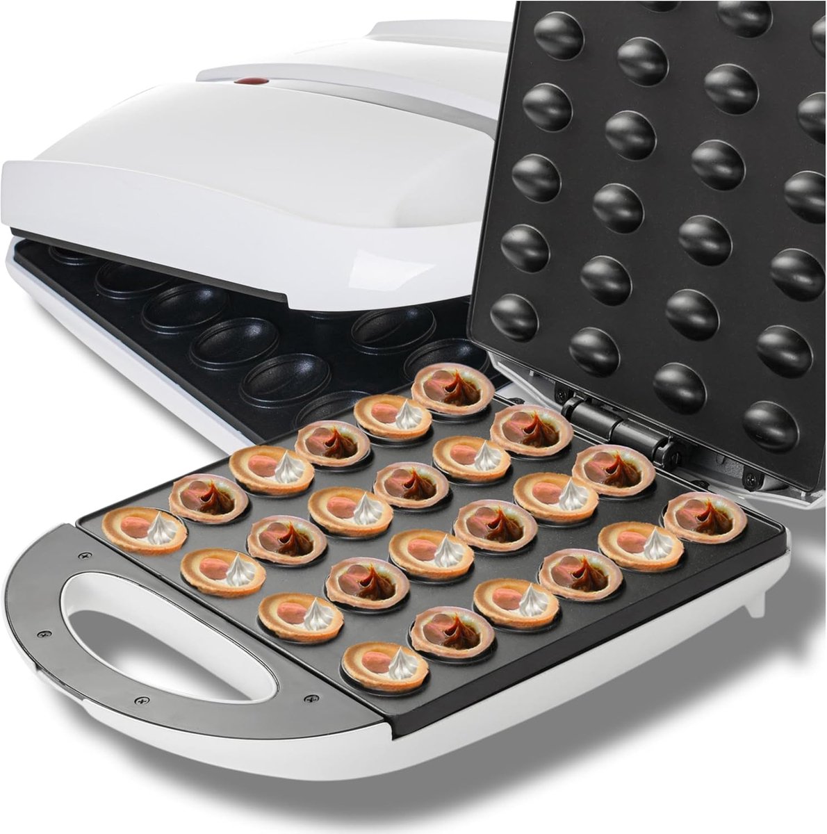 Wafelijzer met antiaanbakplaten, 1600 W, 2 minuten baktijd met 24 helften, warmte-isolerende handgrepen, controlelampje, antislip behuizing