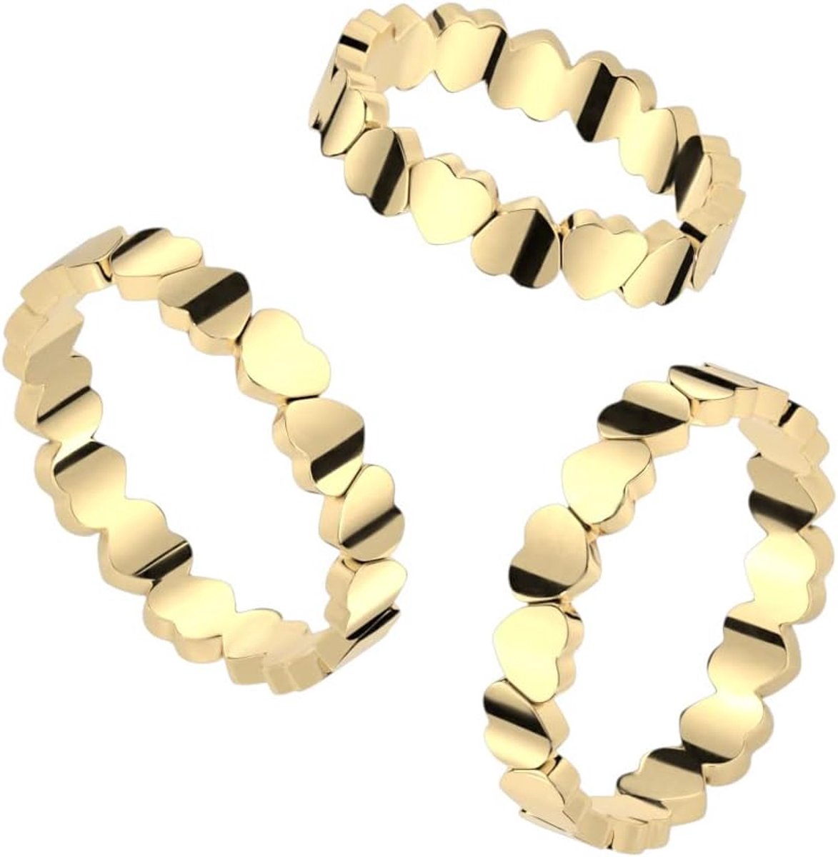 Verbonden harten goud chirurgisch staal 4 mm breed band ring verlovingsring glanzend gepolijst 49 (15,6)-62 (19,7)